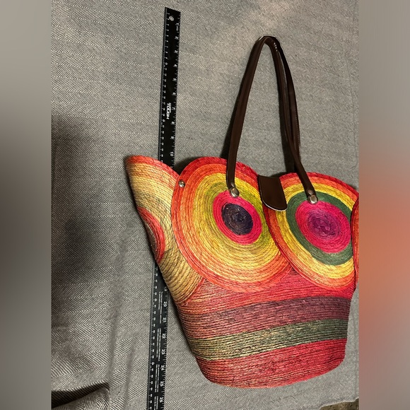 Large Shoulder Multi-Color Straw Bag - Picture 2 of 7